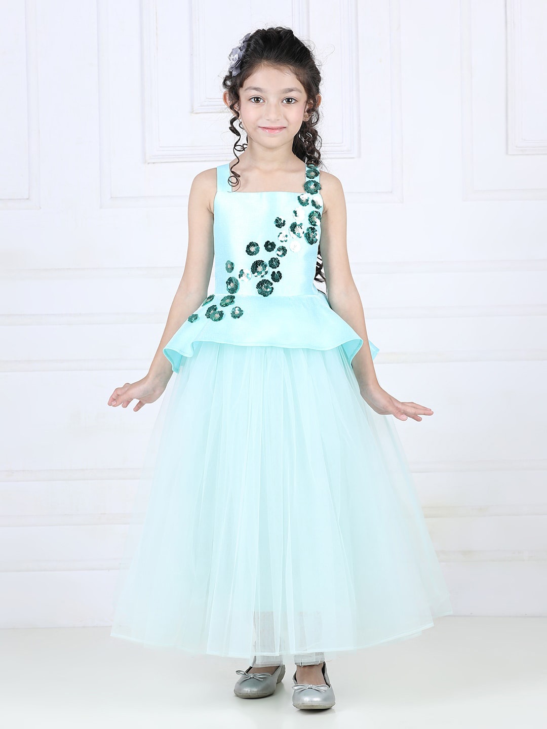 

Toy Balloon kids Floral Net Maxi Dress, Sea green