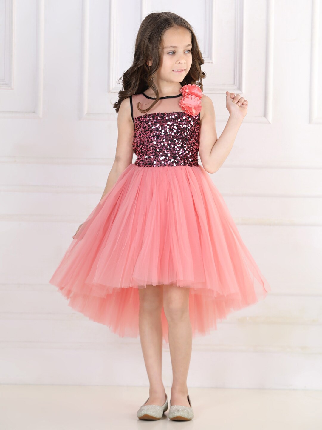 

Toy Balloon kids Embellished Net Dress, Rose