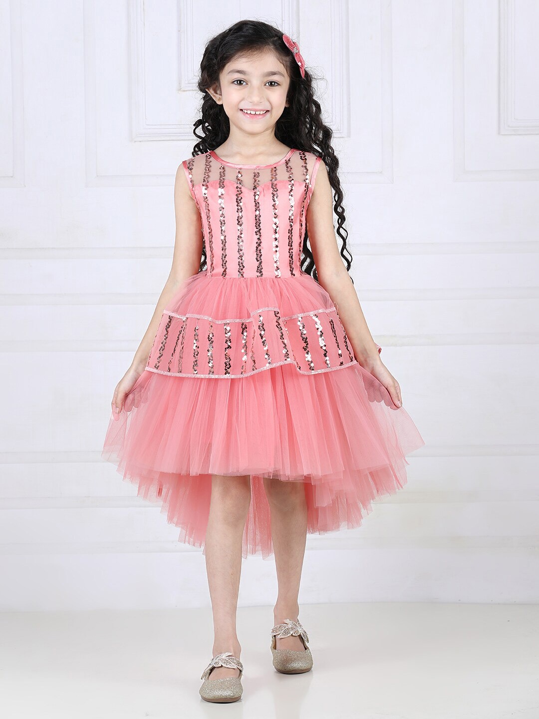 

Toy Balloon kids Girls Embellished Net Fit & Flare Dress, Peach