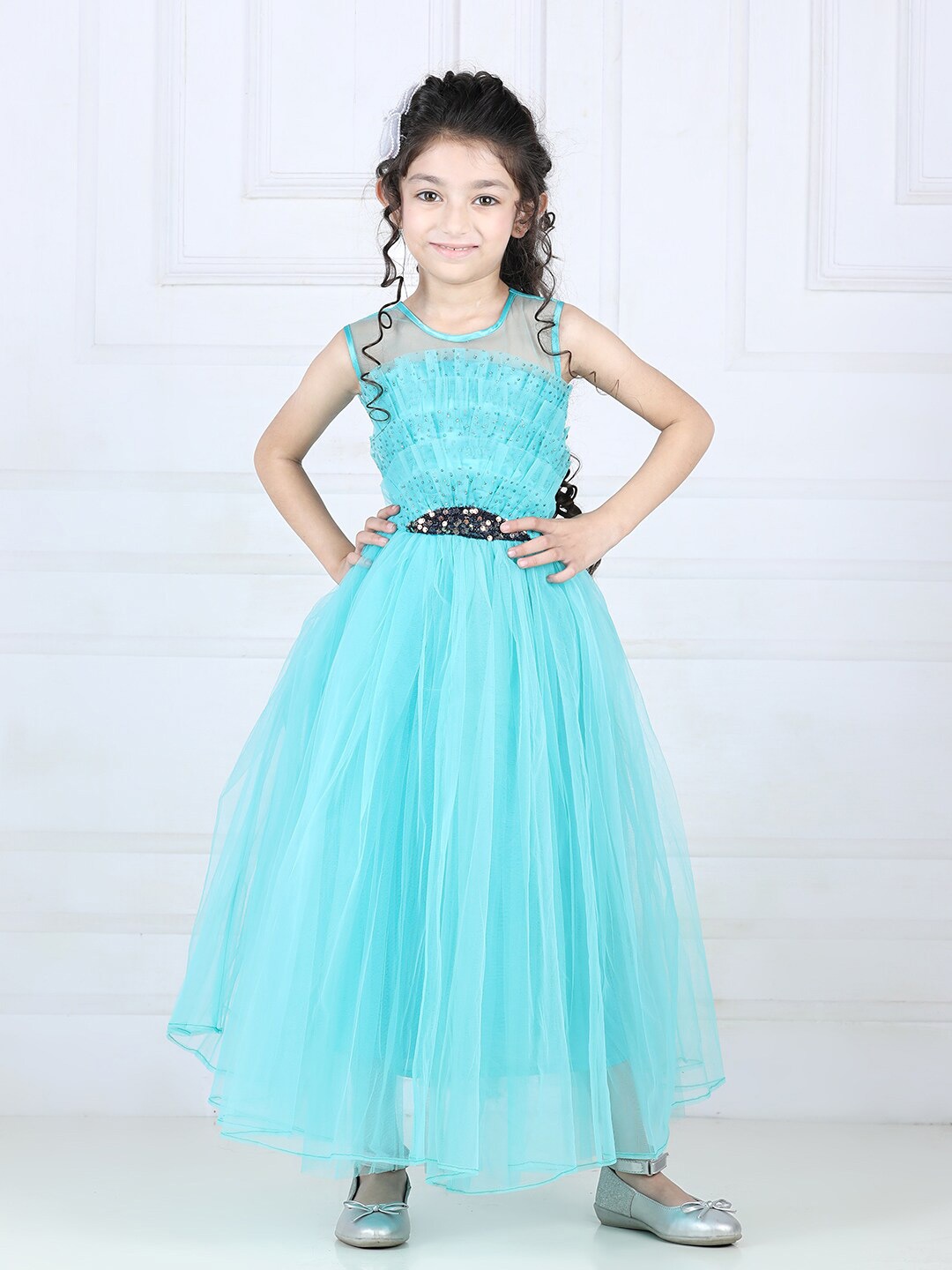 

Toy Balloon kids Girls Sequined Embellished Maxi Fit & Flare Dress, Turquoise blue