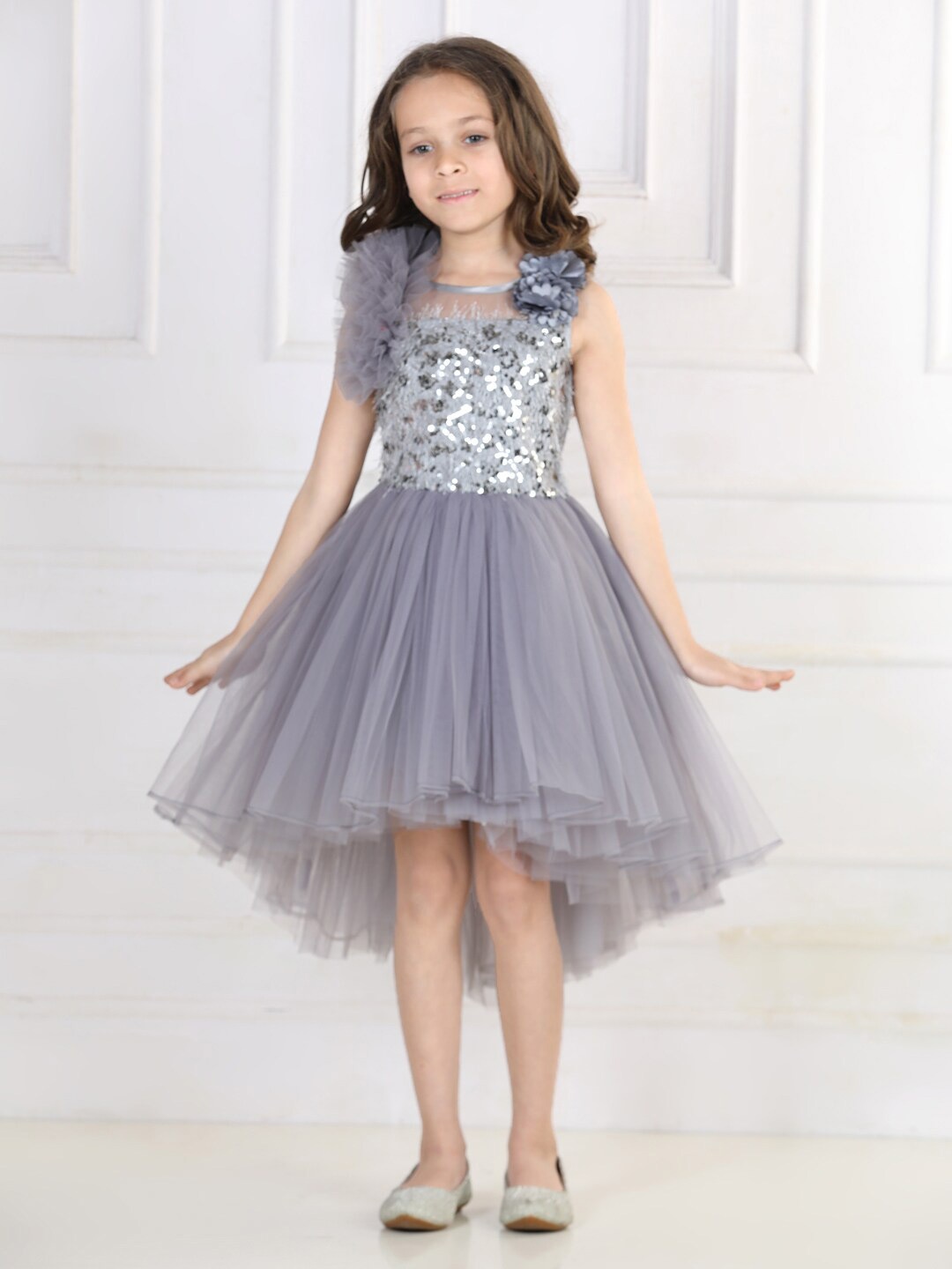 

Toy Balloon kids Girls Embellished Net Dress, Grey