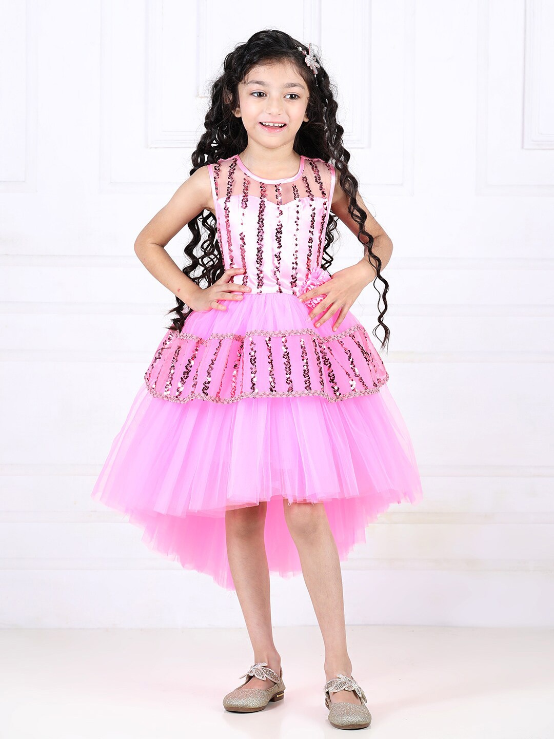 

Toy Balloon kids Sequined Embellished Tulle Fit & Flare Dress, Pink