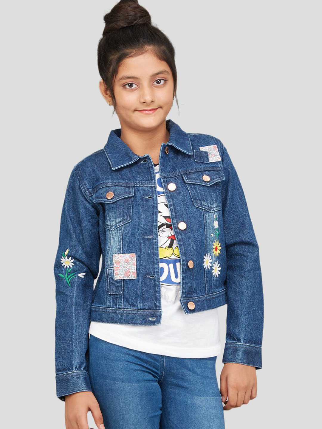 

Zalio Girls Floral Crop with Patchwork Denim Jacket, Navy blue