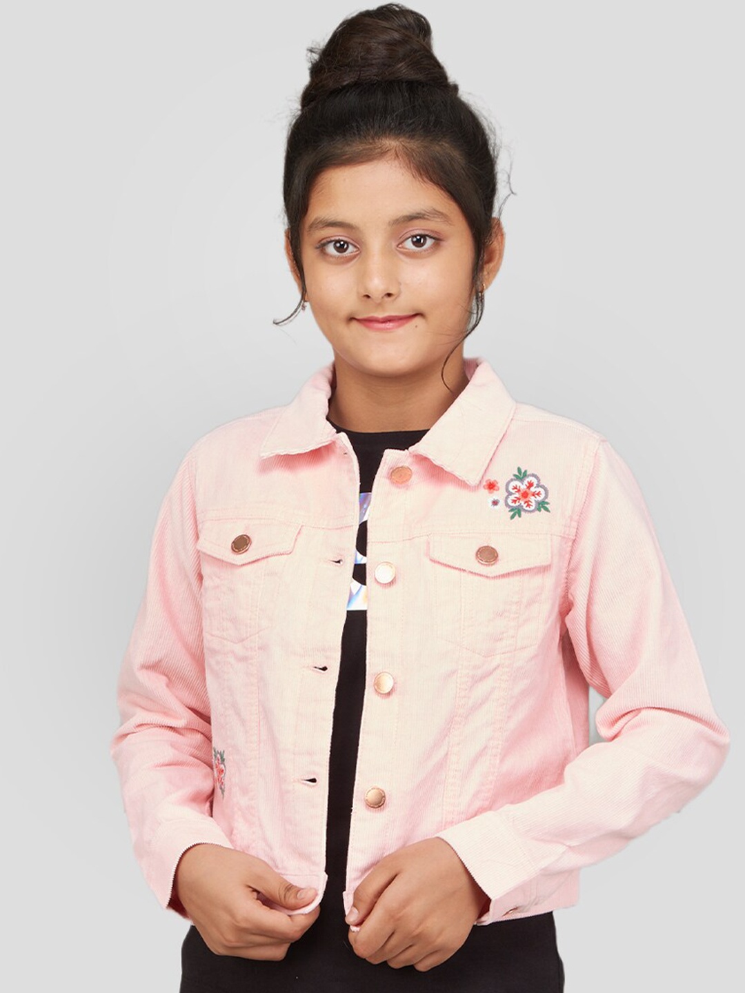 

Zalio Girls Pure Cotton Crop Denim Jacket, Pink