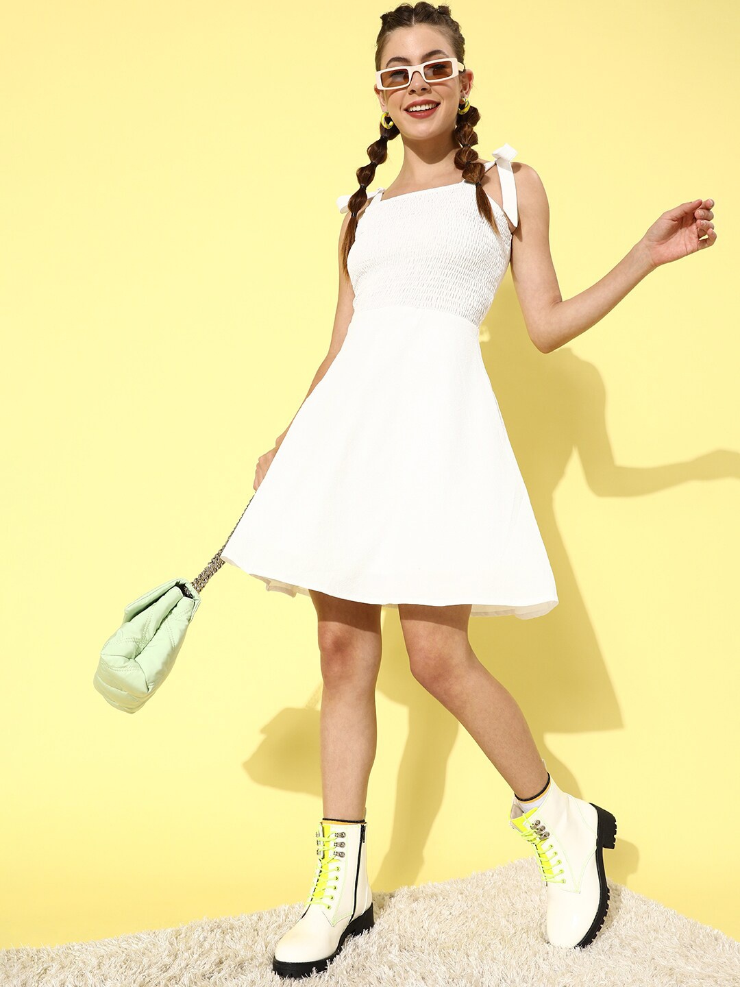 

DODO & MOA Shoulder Strap Fit & Flare Dress, White
