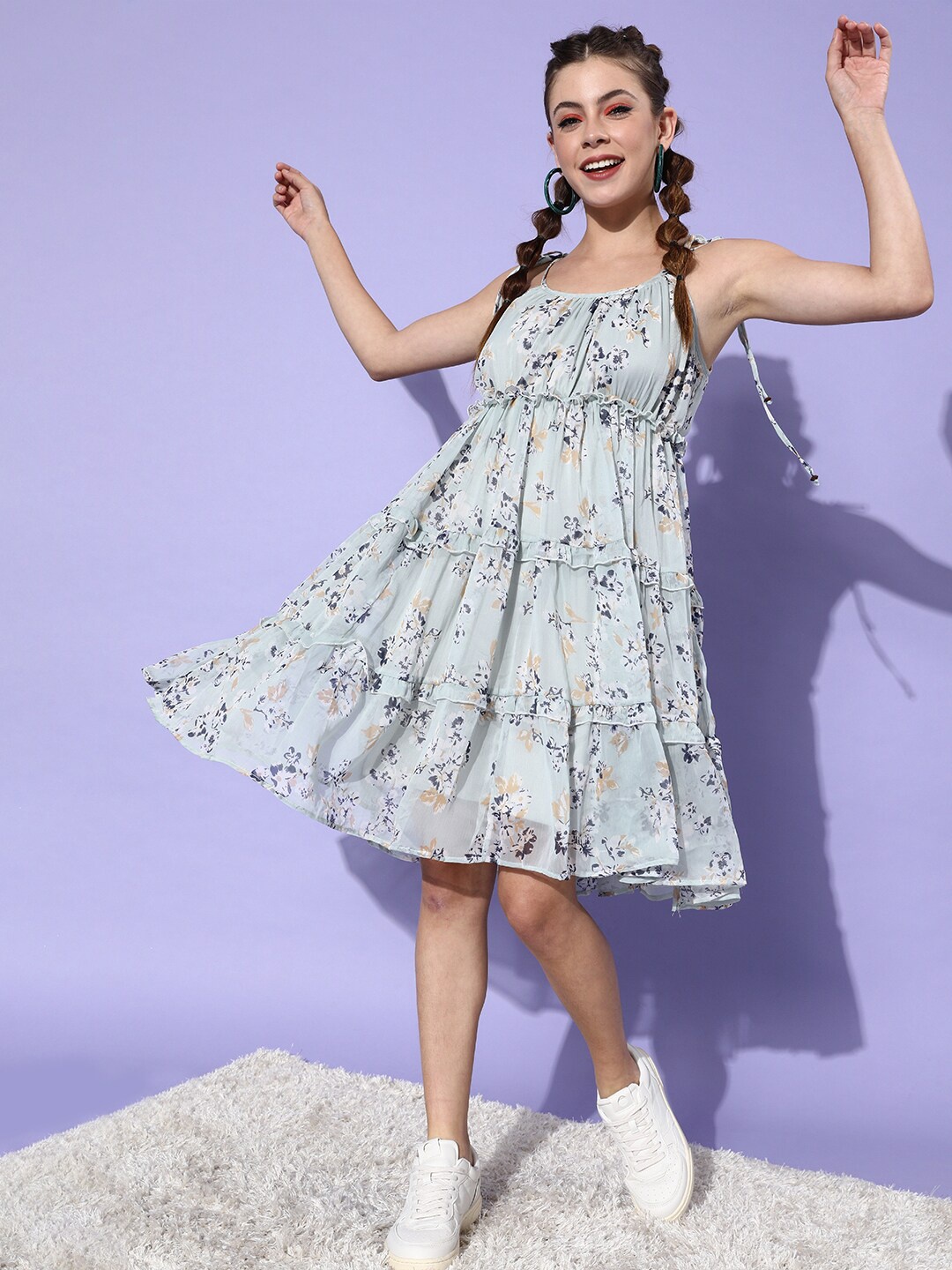 

DODO & MOA Floral Printed Fit & Flare Dress, Green