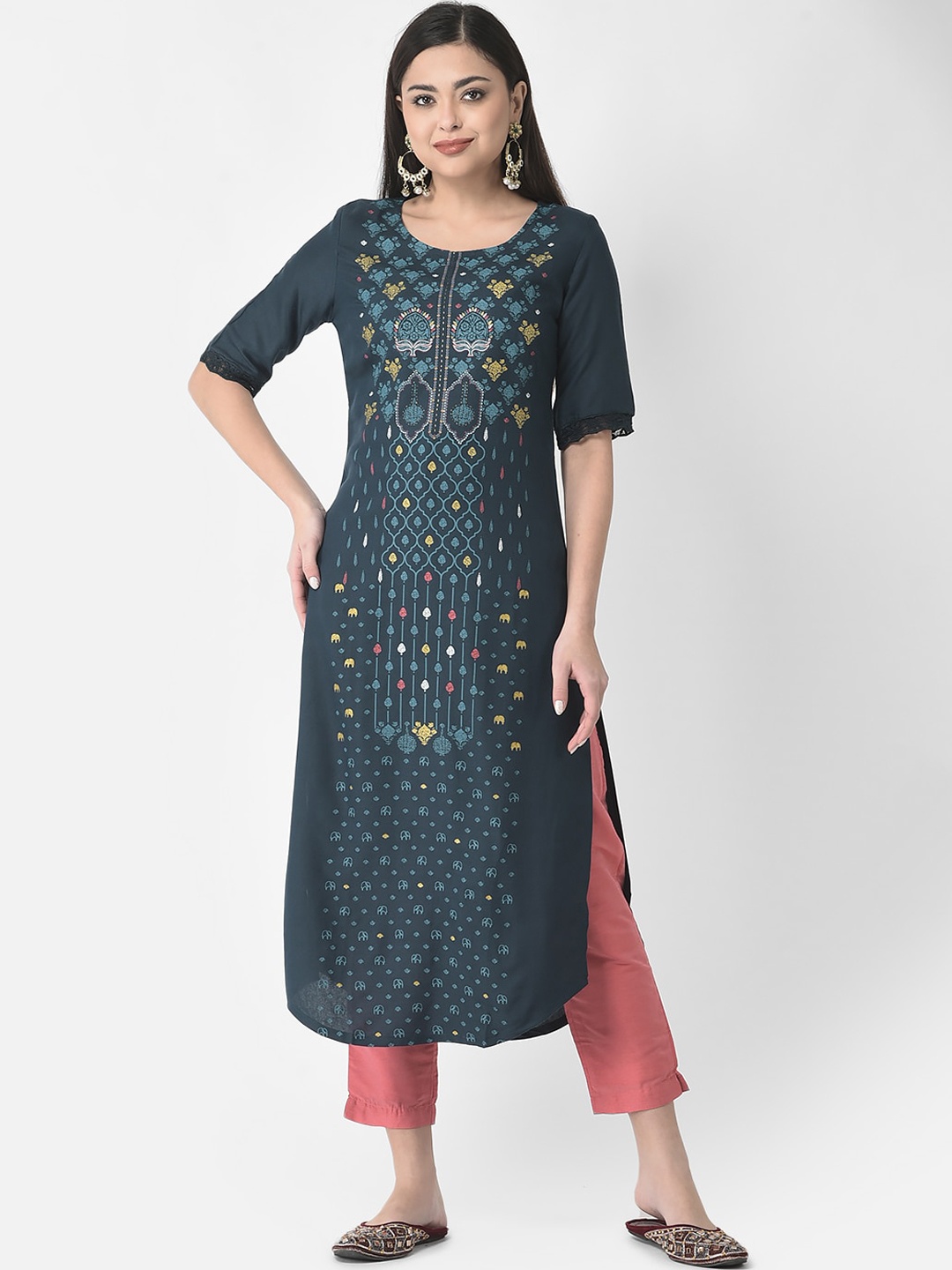 

Span Women Geometric Printed Pure Cotton Kurta, Blue