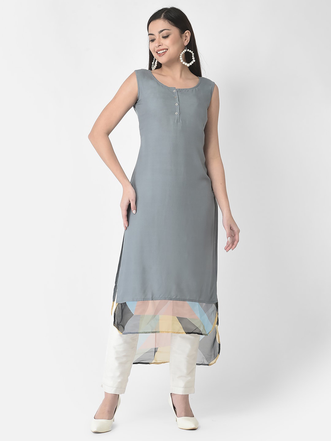 

Span Women High Low Sleeveless Kurta, Grey