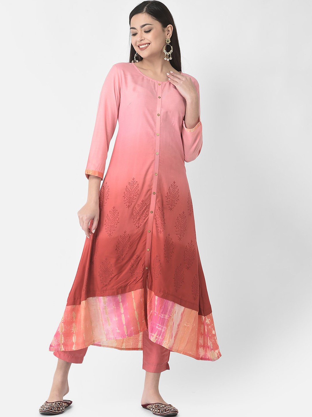 

Span Women Printed Ethnic Motifs Round Neck A Line Kurta, Pink