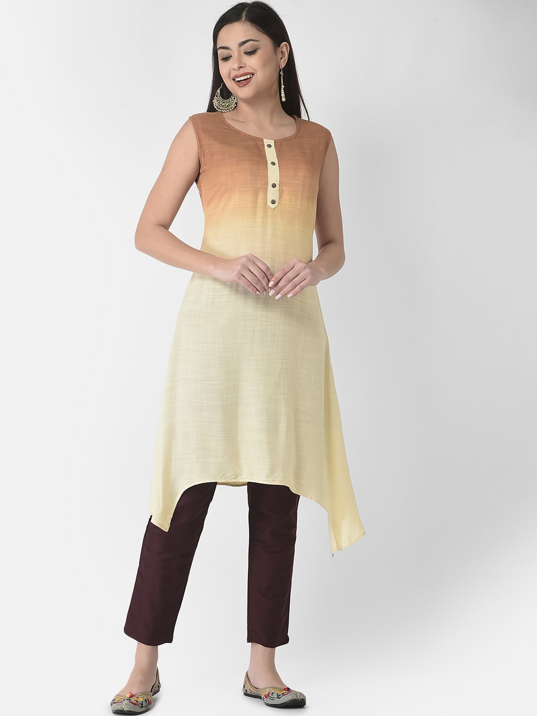 

Span Women Keyhole Neck Pastels A-Line Kurta, Brown