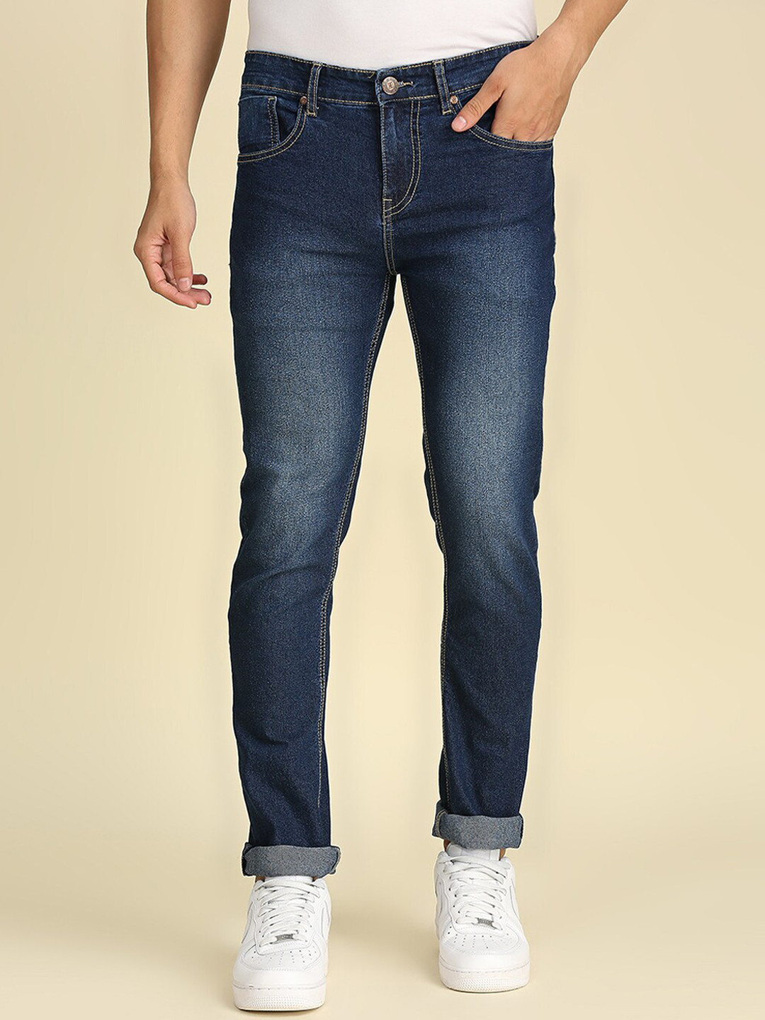 

High Star Men Slim Fit Mid-Rise Stretchable Jeans, Navy blue