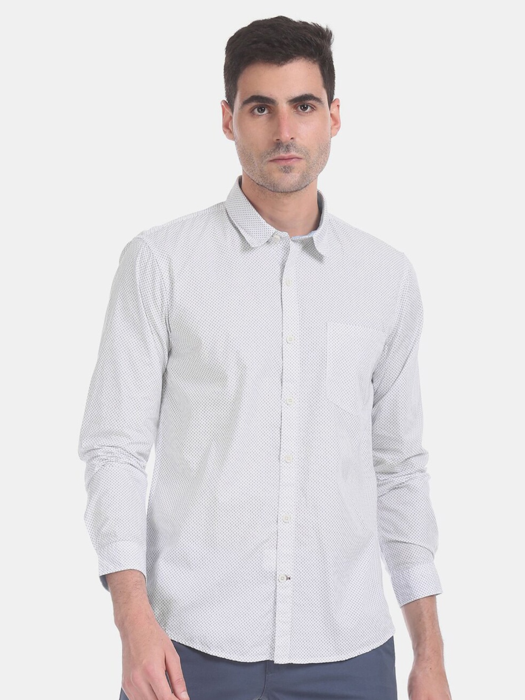 

V-Mart Men Printed Cotton Casual Shirt, White