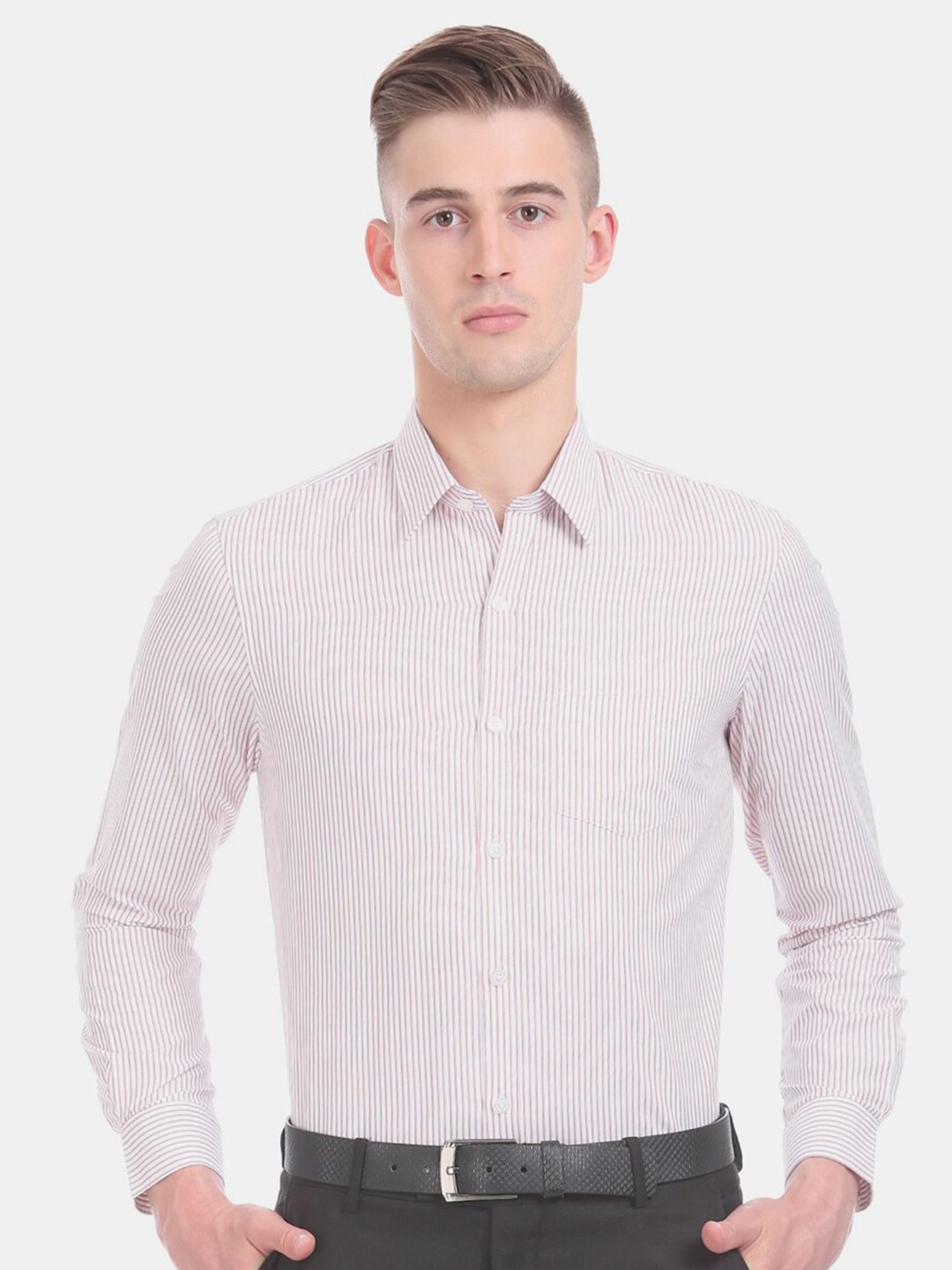 

V-Mart Men Striped Formal Cotton Shirt, White