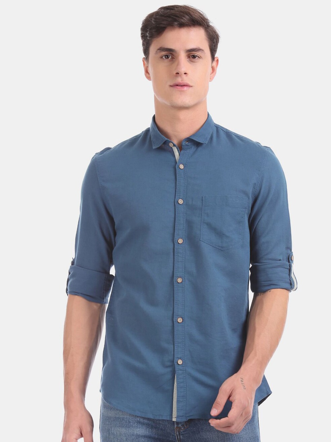 

V-Mart Men Classic Casual Cotton Shirt, Blue