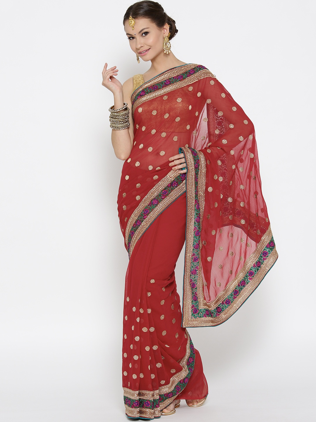 

Chhabra 555 Red Woven Design Chiffon Saree