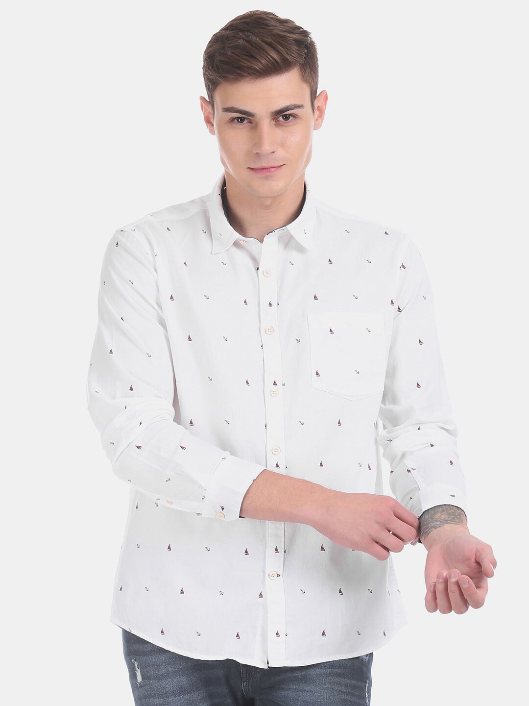 

V-Mart Men Classic Conversational Printed Casual Cotton Shirt, White