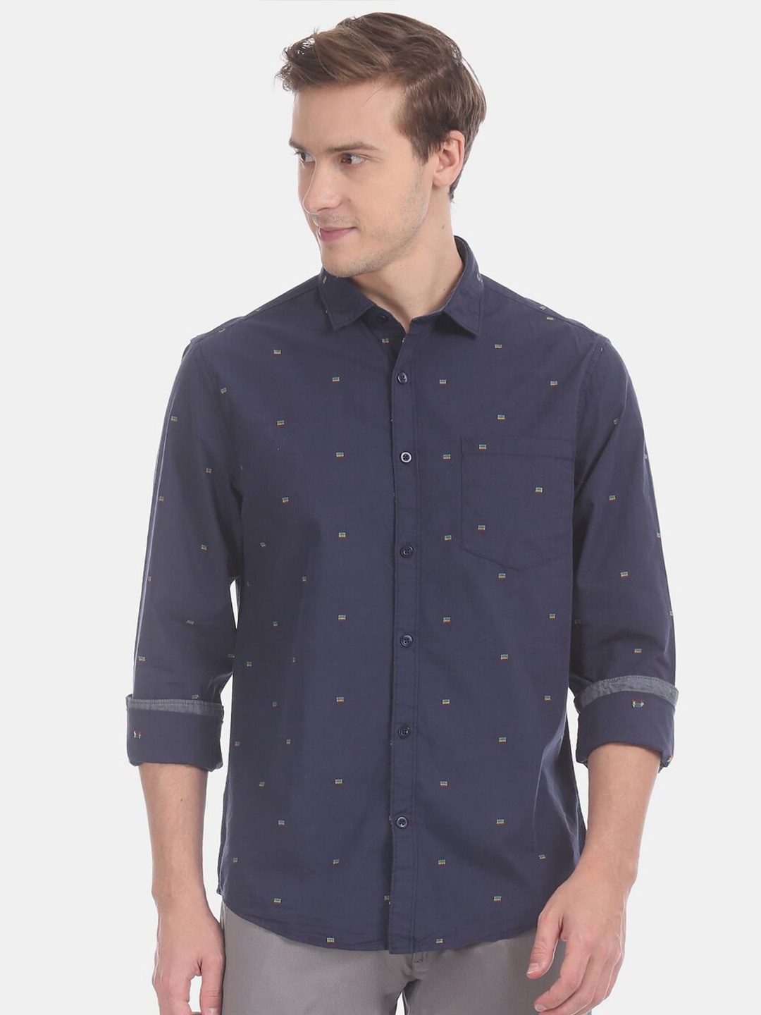 

V-Mart Me Printed Cotton Casual Shirt, Navy blue