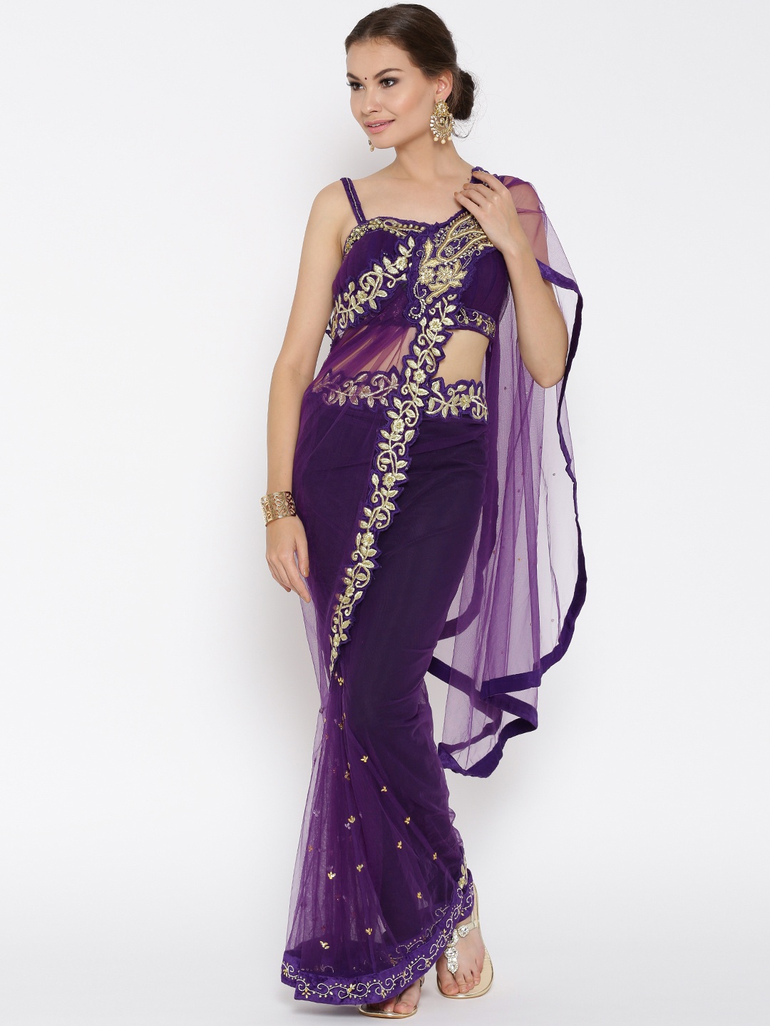 

Chhabra 555 Purple Embellished Net Saree