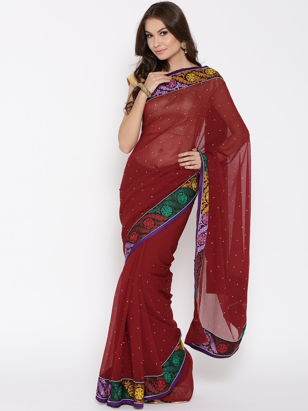 

Chhabra 555 Maroon Embellished Saree