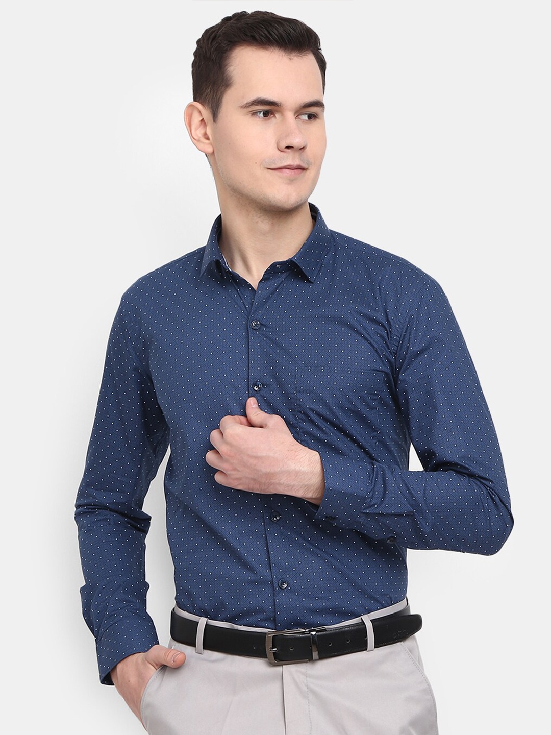 

J White by Vmart Men Classic Printed Cotton Formal Shirt, Navy blue