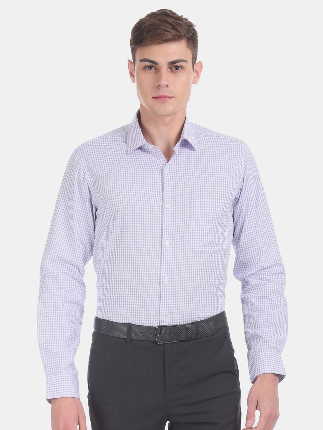 

V-Mart Men Checked Formal Cotton Shirt, Purple