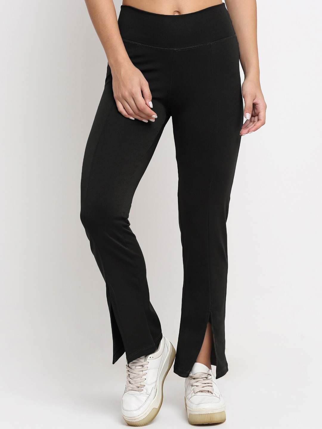

EVERDION Women Relaxed Straight Leg Flared High-Rise Non Iron Trousers, Black