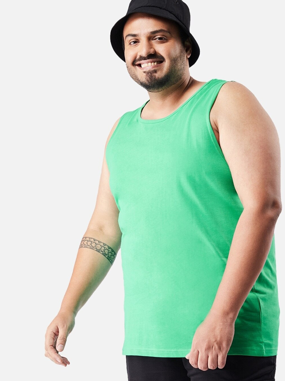 

Bewakoof Plus Men Plus Size Pure Cotton Basic Innerwear Vest, Green