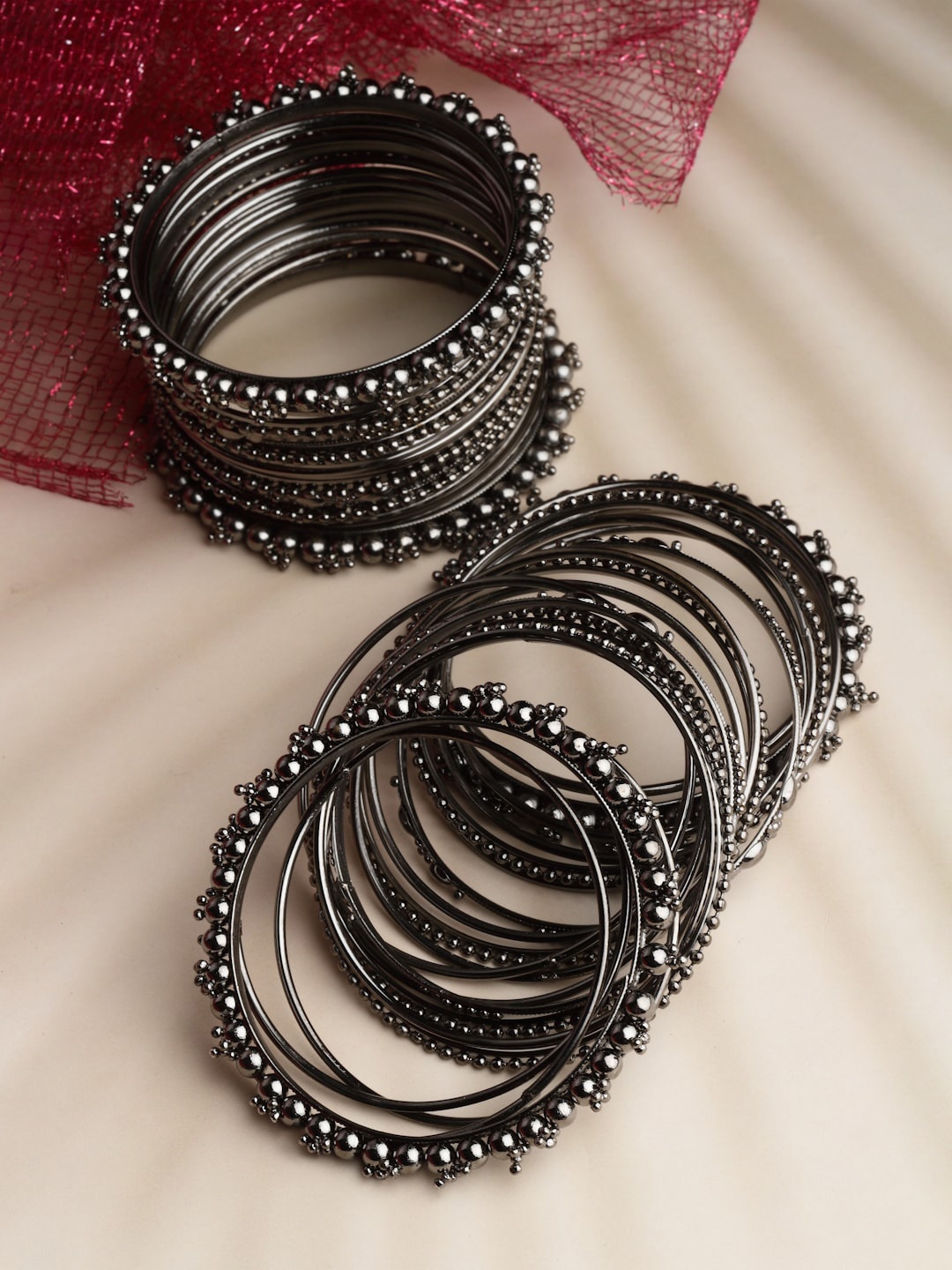 

Sanjog Set Of 40 Silver-Plated Oxidised Bangles, Black