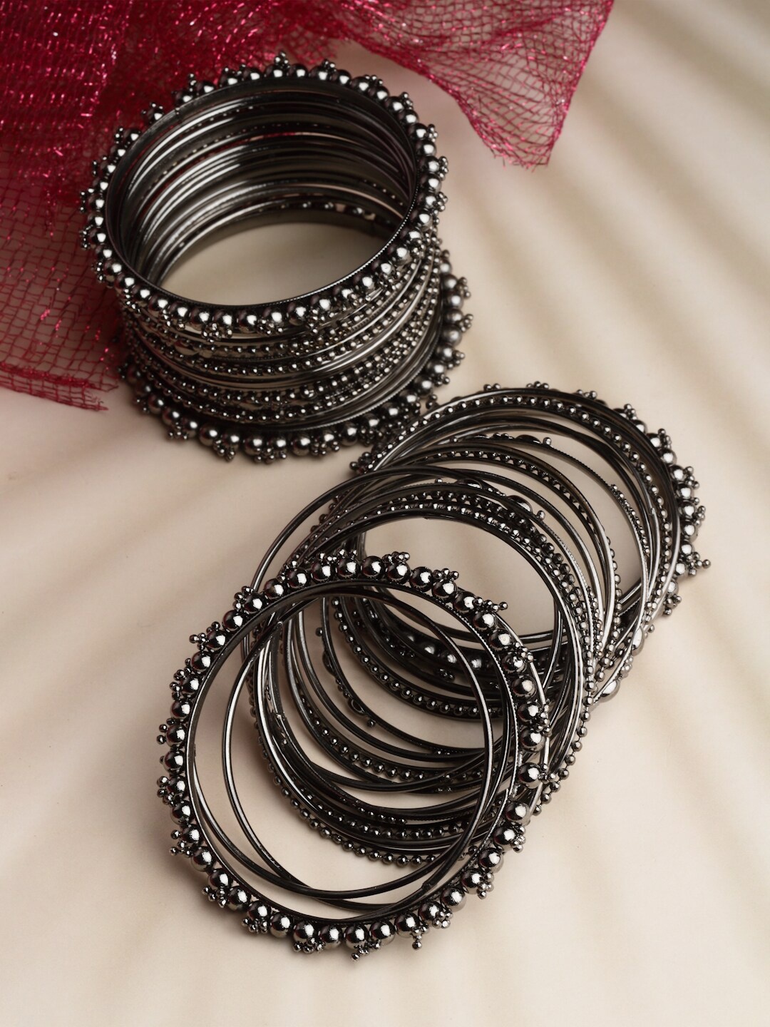 

Sanjog Set of 40 Silver-Plated Oxidised Brass Bangles, Black