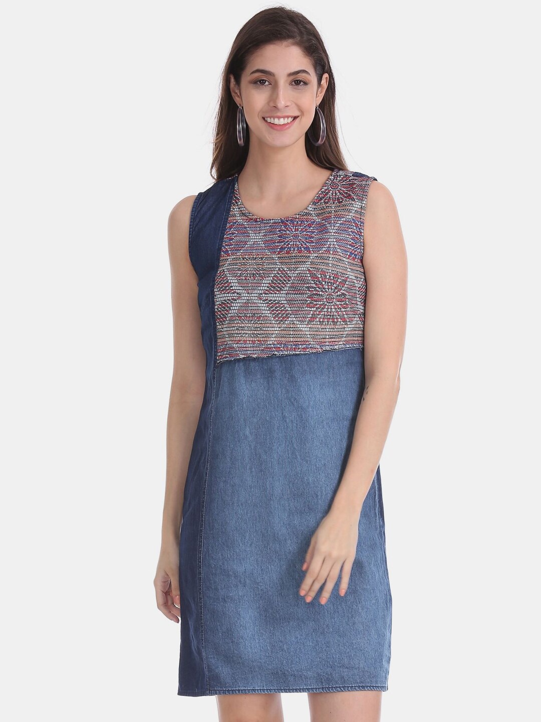 

V-Mart Self Design Sheath Cotton Dress, Blue