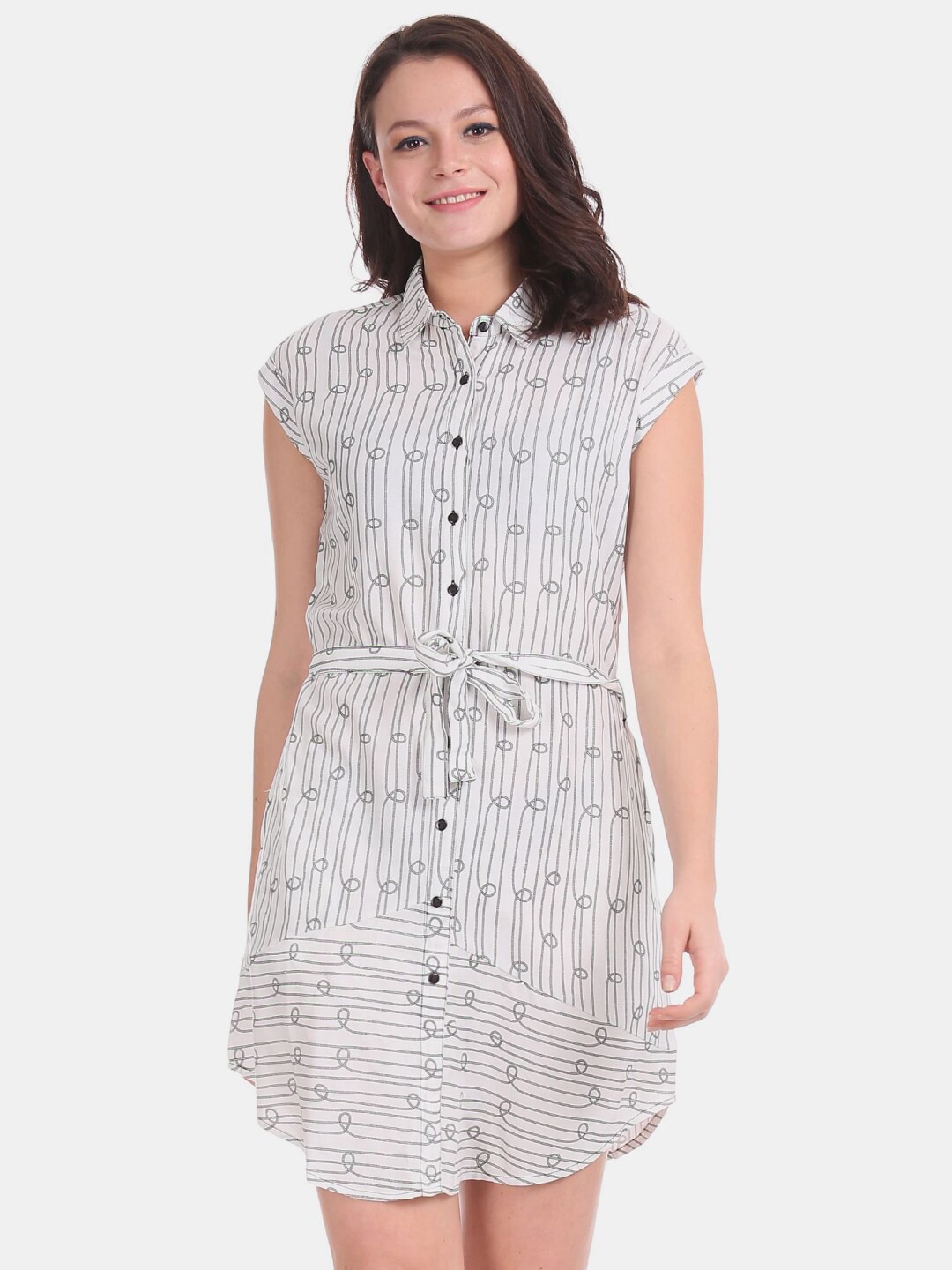 

V-Mart Striped Extended Sleeves Shirt Dress, Off white