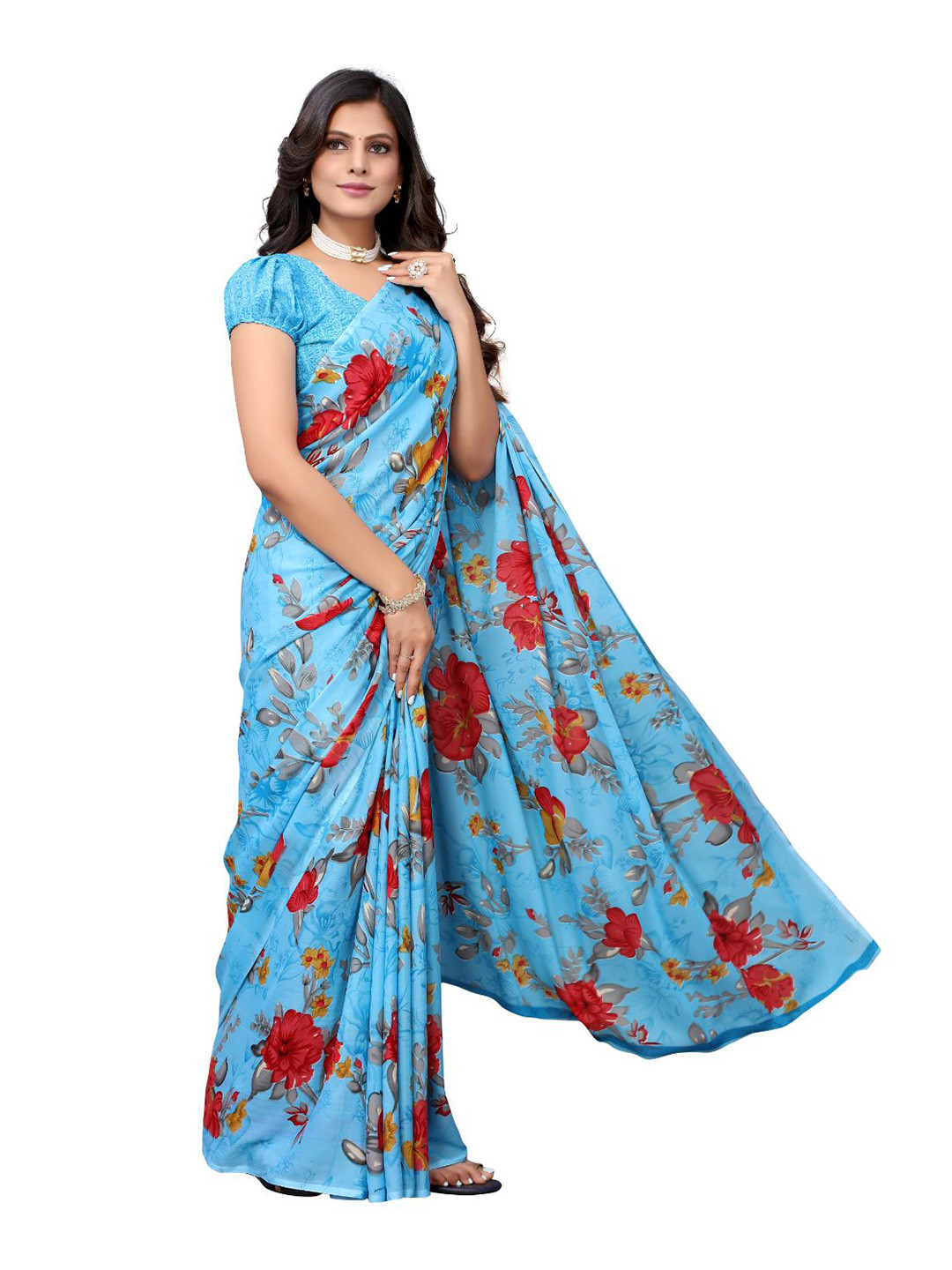 

Florence Printed Floral Ilkal Saree, Blue
