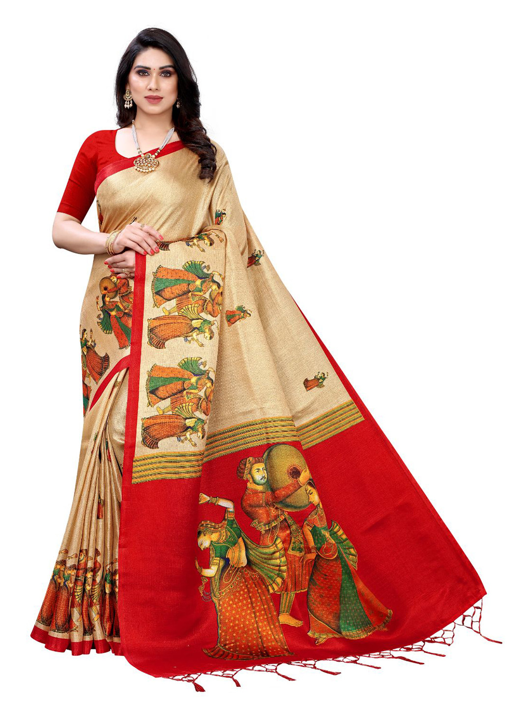 

Florence Ethnic Motifs Printed Art Silk Saree, Beige