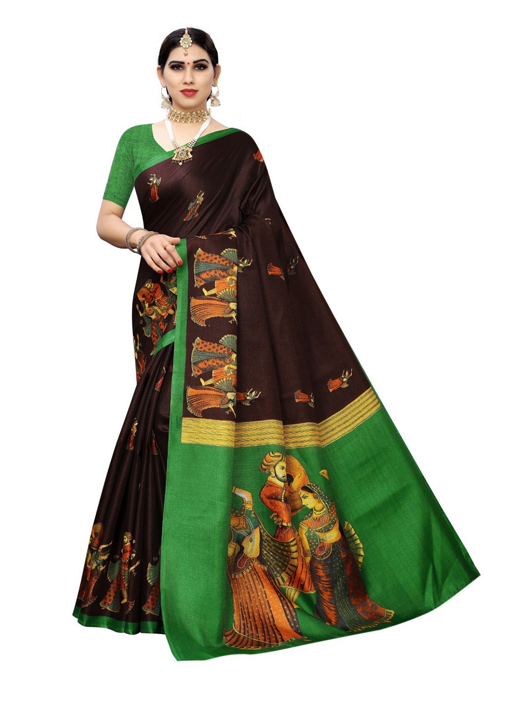 

Florence Ethnic Motifs Printed Art Silk Saree, Coffee brown