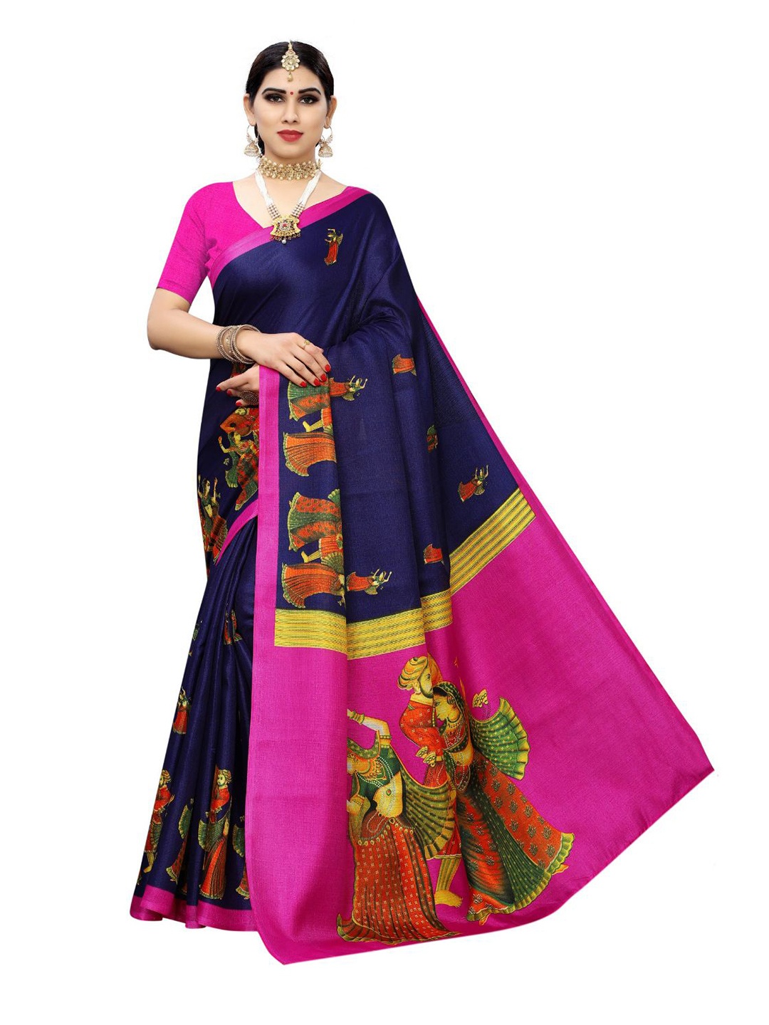 

Florence Ethnic Motifs Art Silk Ilkal Saree, Navy blue