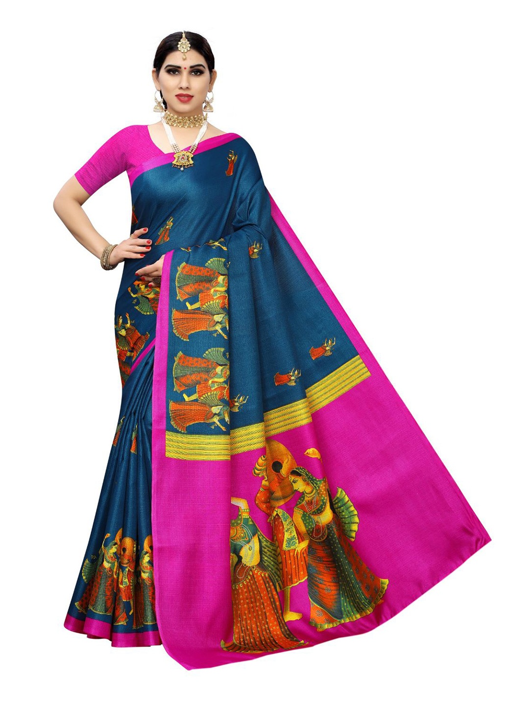 

Florence Ethnic Motifs Ilkal Saree, Turquoise blue