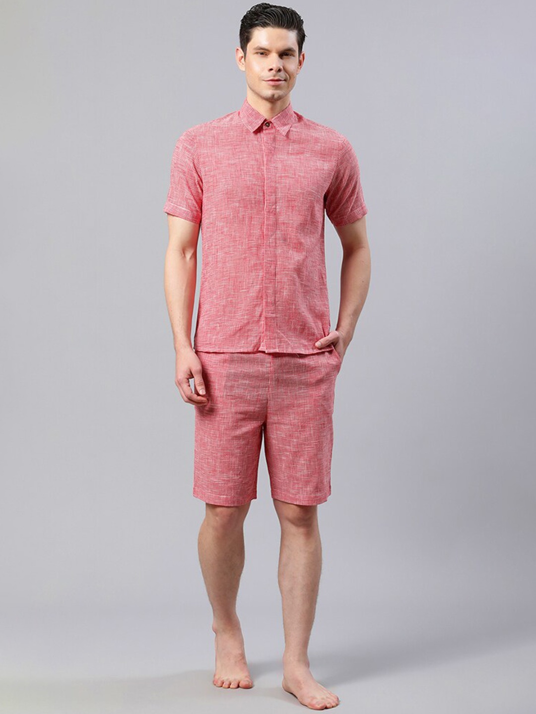 

HOUSE OF S Men Shirt Collar Night suit, Pink