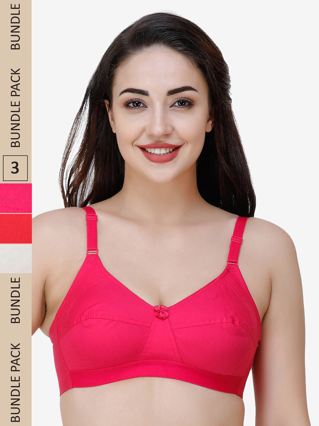 

College Girl Pack Of 3 Cotton Non Padded Bra, Cream
