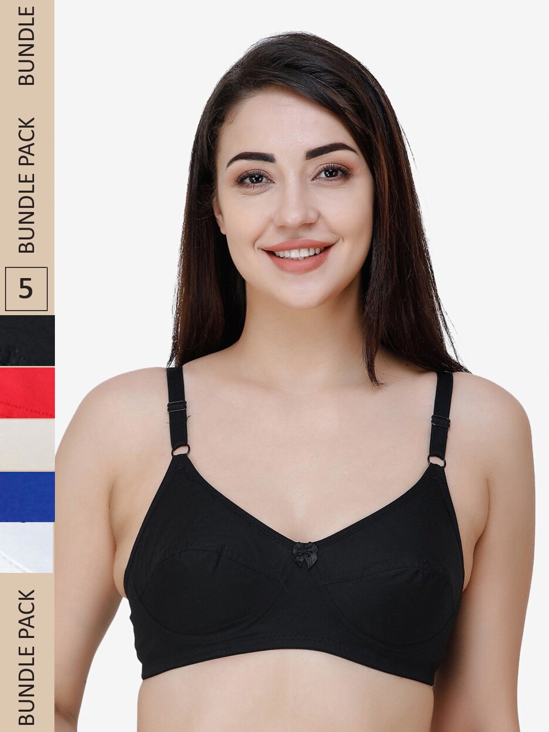 

College Girl Pack Of 5 Cotton Non Padded Bra, Blue