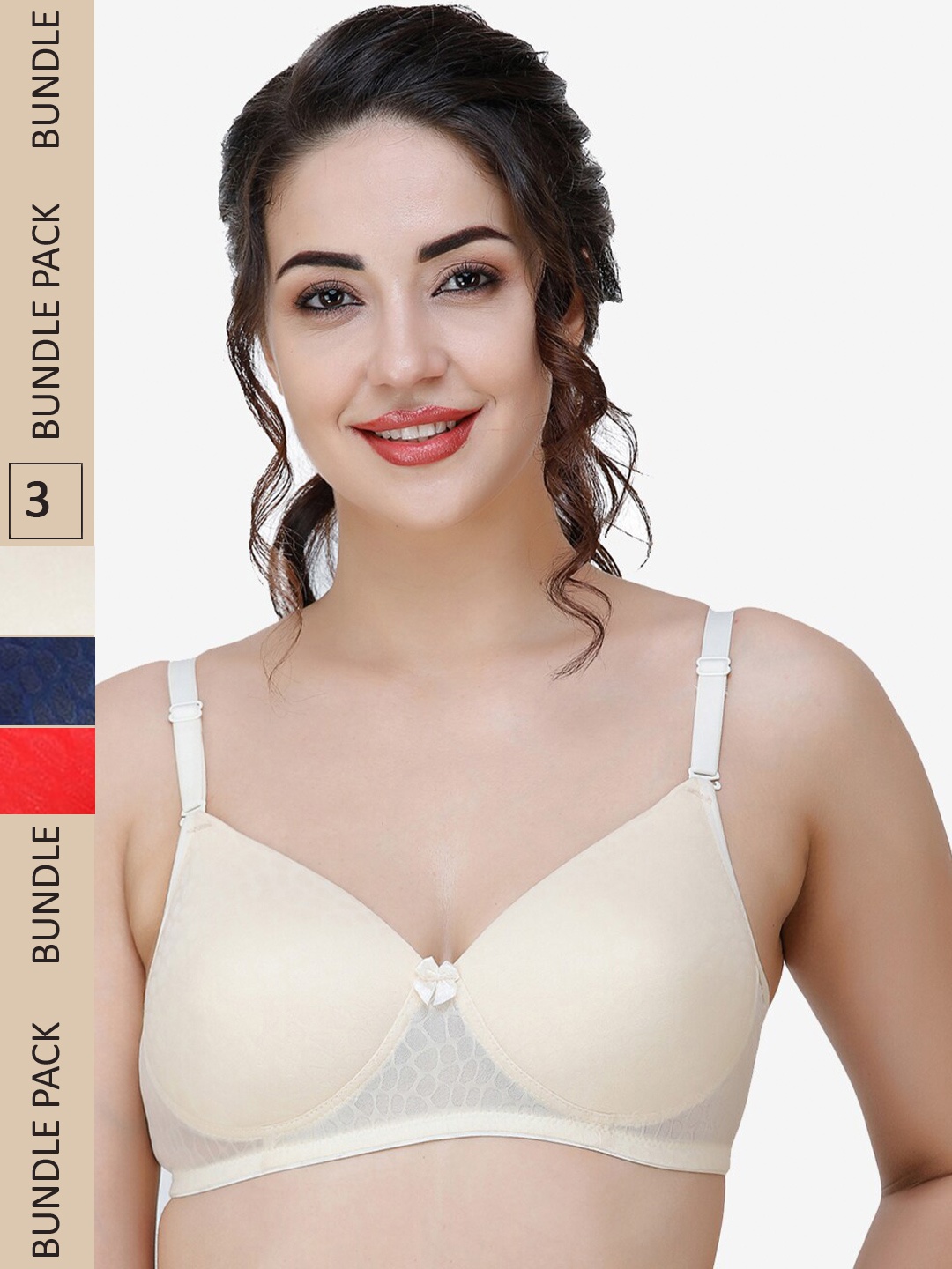 

College Girl Pack Of 3 Cotton Heavily Padded Bra, Cream