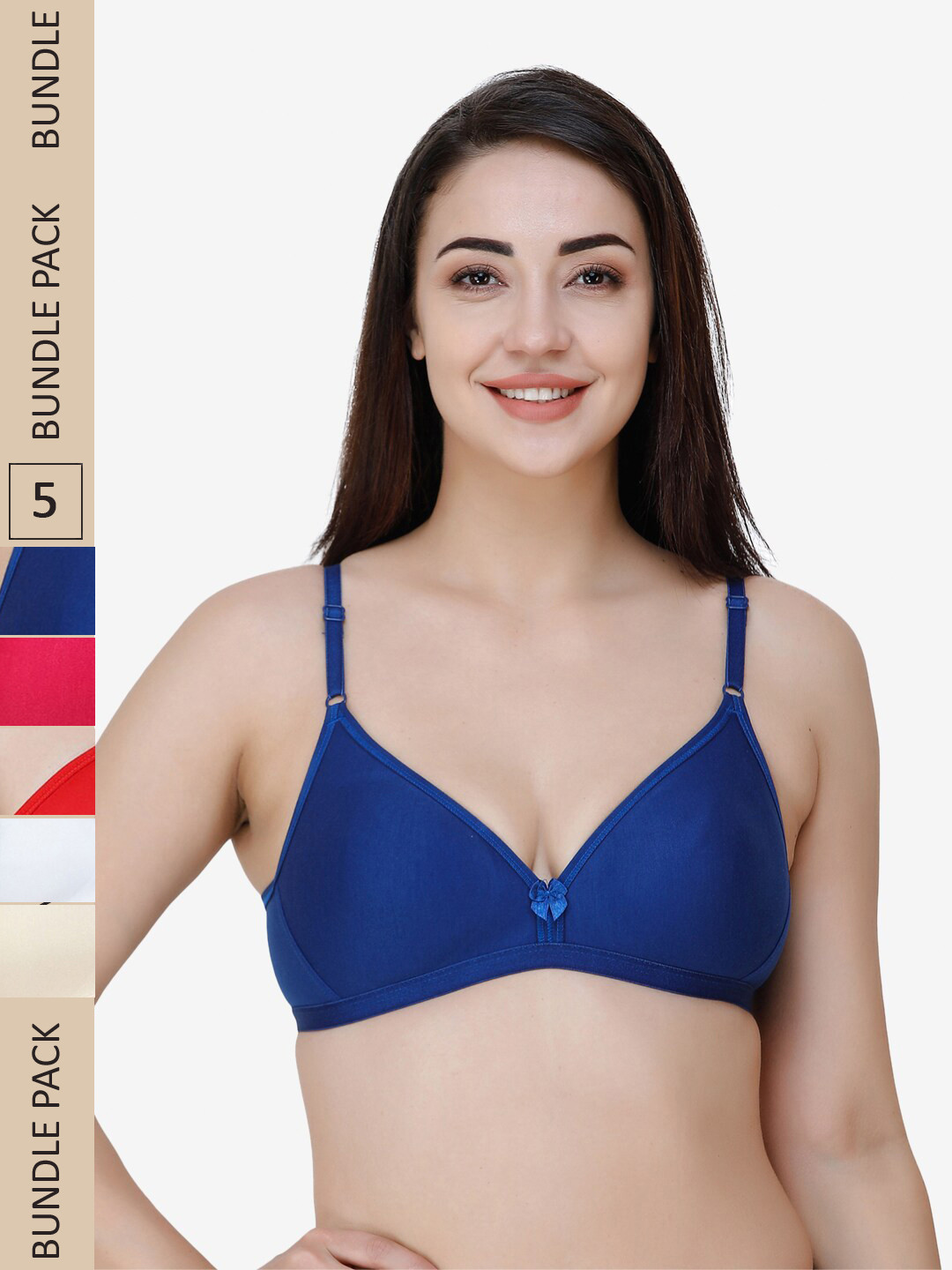 

College Girl Pack of 5 Cotton Non Padded Bra, Blue
