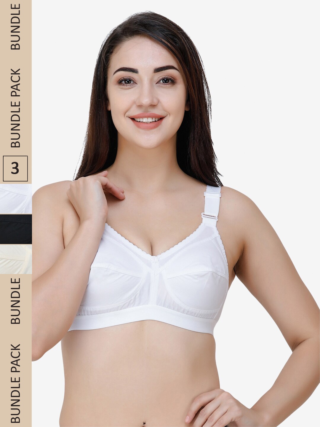 

College Girl Pack Of 3 Non Padded Cotton Bra, Black