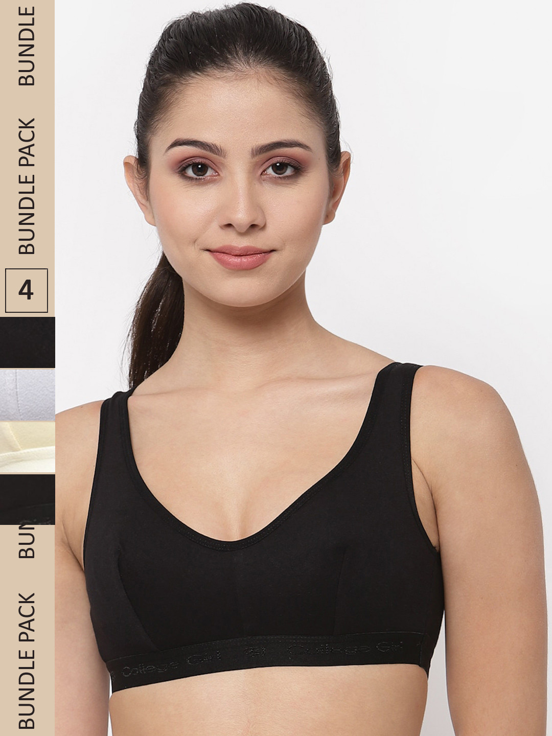 

College Girl Pack of 4 Non Padded Sports Bra, Black