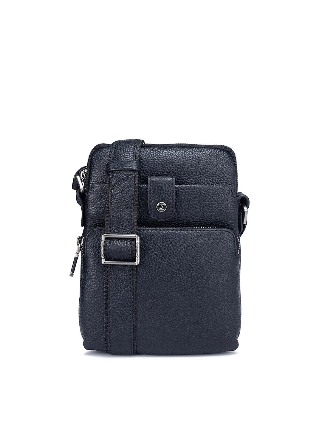 

Da Milano Men Textured Leather Messenger Bag, Black