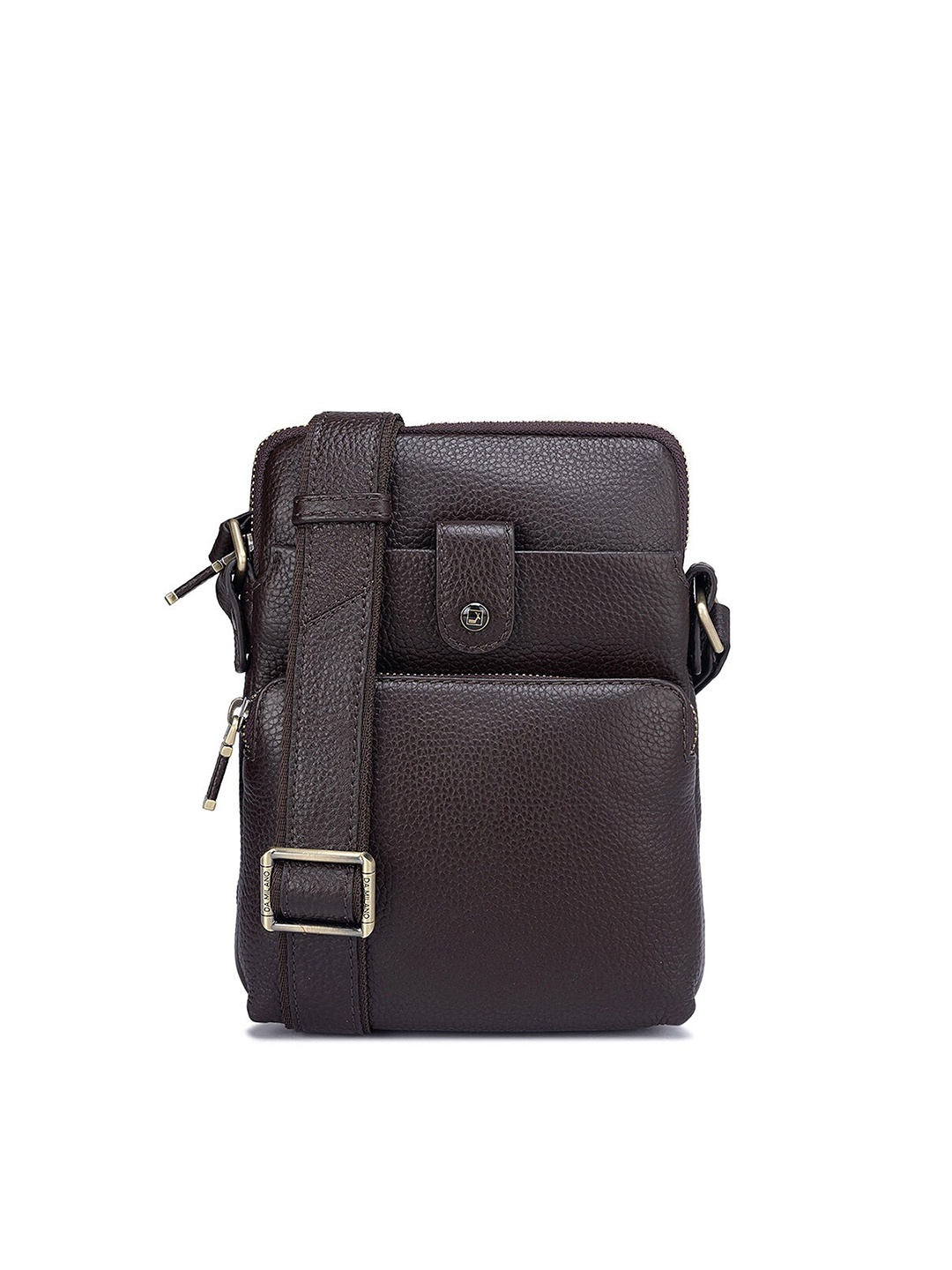 

Da Milano Men Textured Leather Messenger Bag, Charcoal