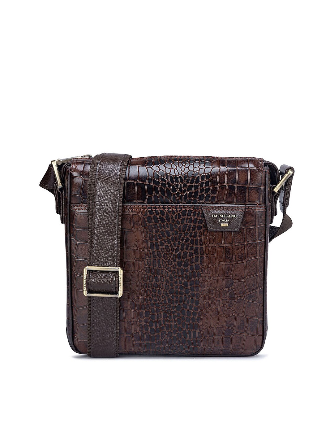 

Da Milano Men Textured Leather Messenger Bag, Brown