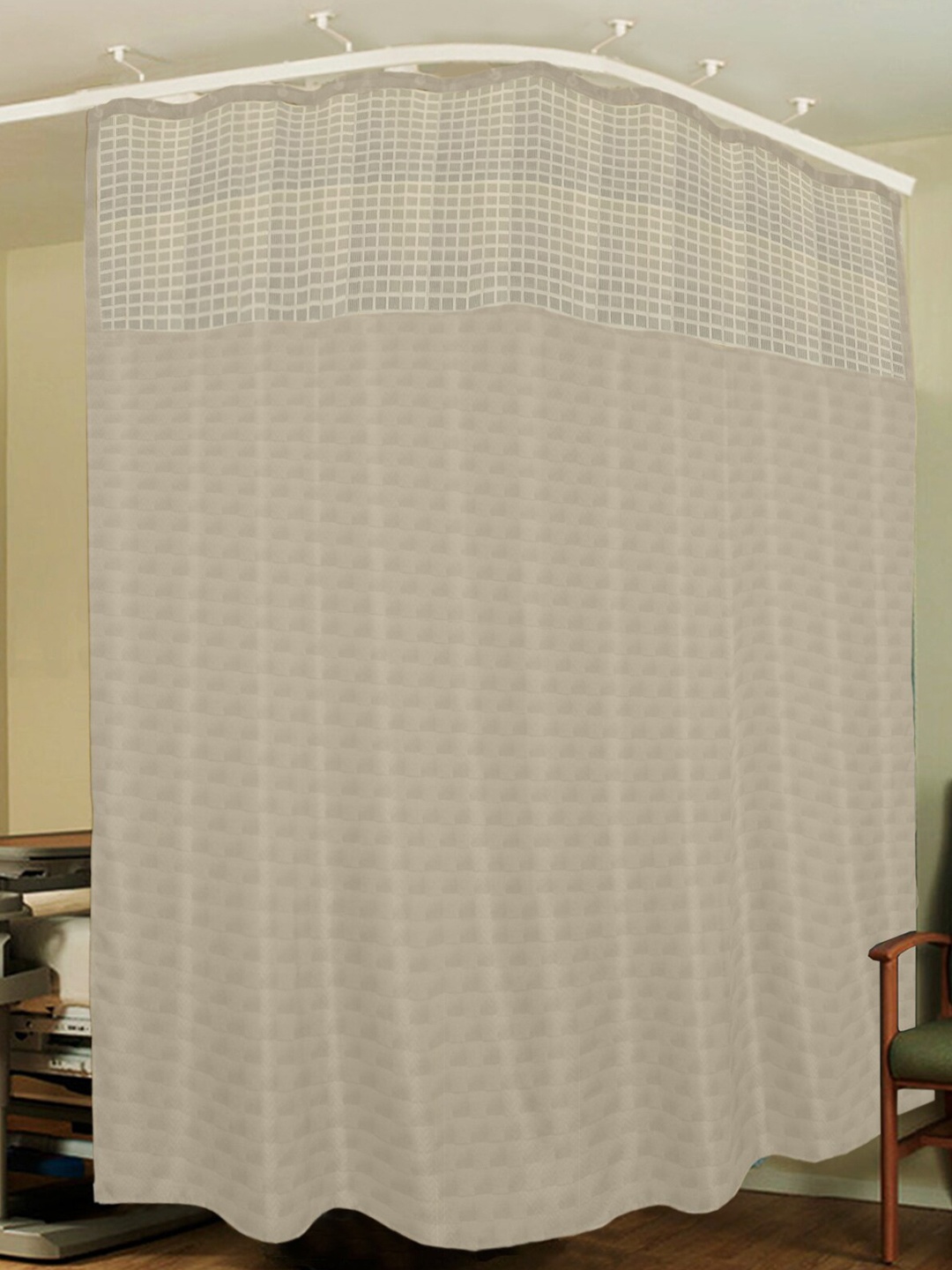 

Lushomes Cream-Coloured Geometric Hospital Partition Long Door Curtain