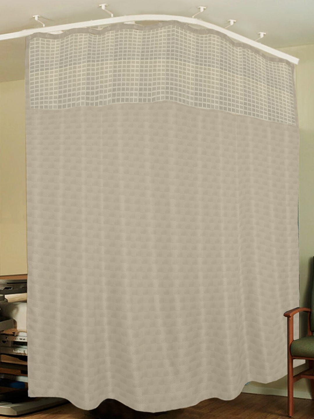 

Lushomes Cream-Coloured Geometric Hospital Partition Long Door Curtain