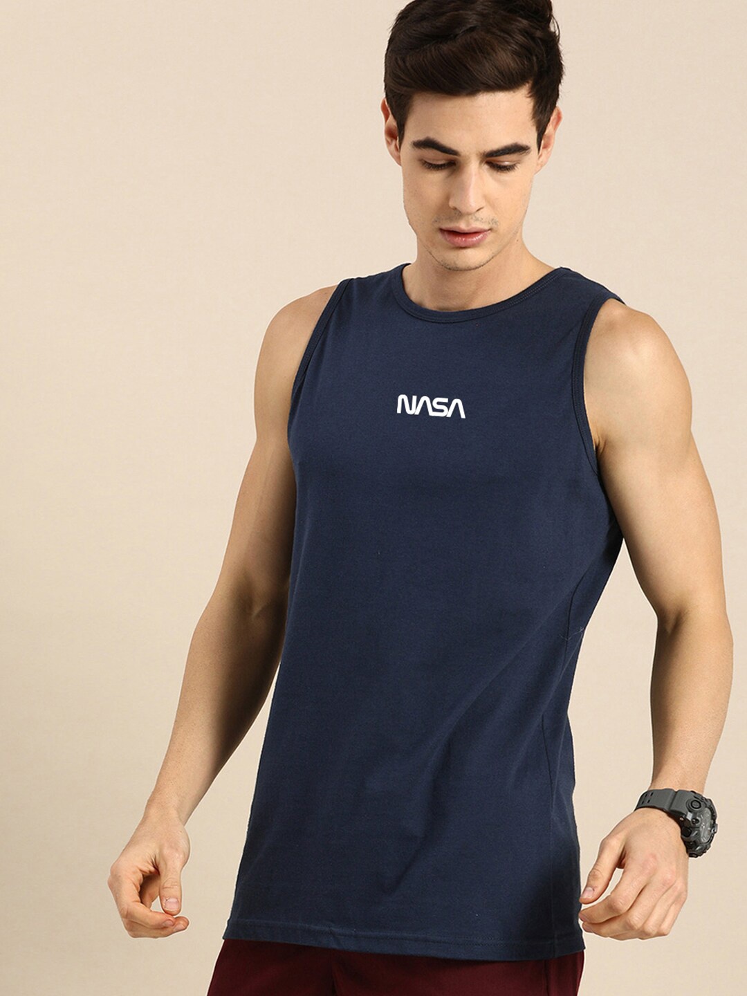 

Bewakoof Men Graphic Printed Cotton Undershirt Vest, Blue