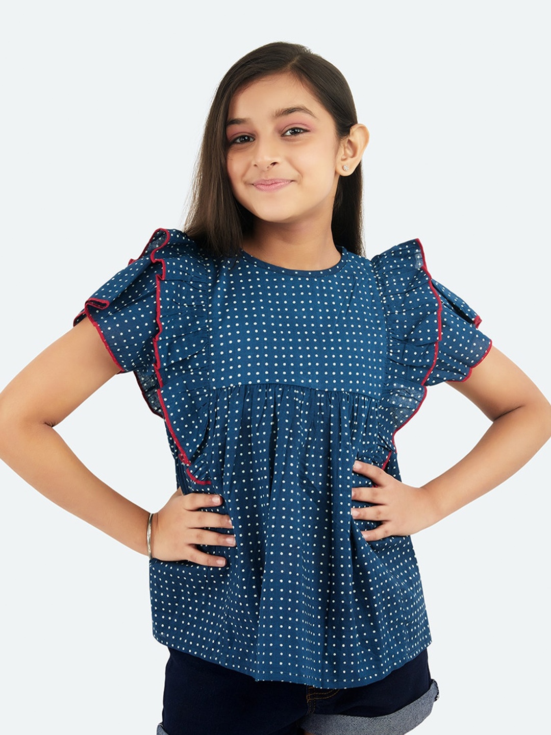 

Olele Blue Geometric Print Top